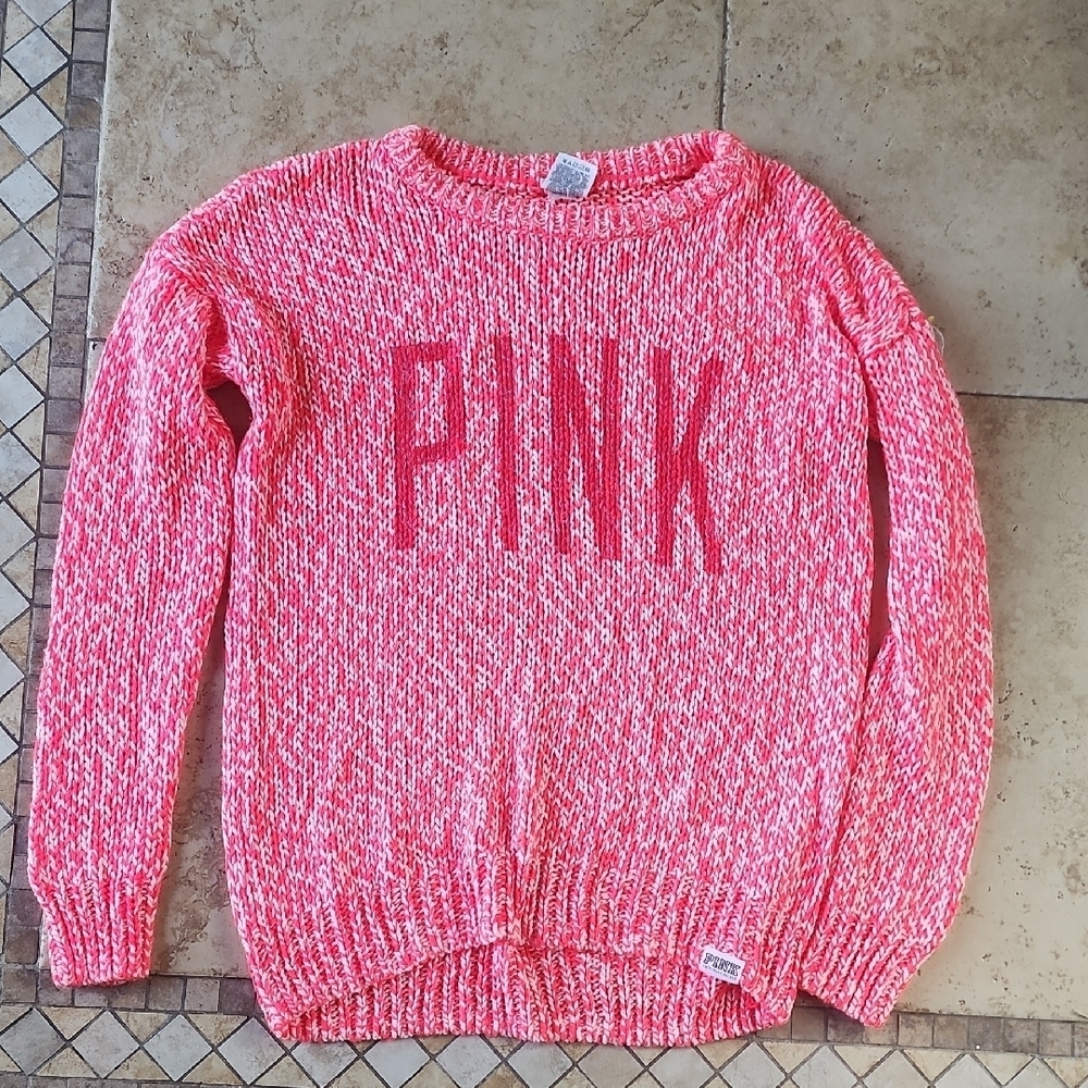 PINK Victoria's Secret Sweater - Vibrant Pink and White